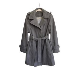 Calvin Klein Wool Blend Belted Wrap Coat – Gray – Size Medium